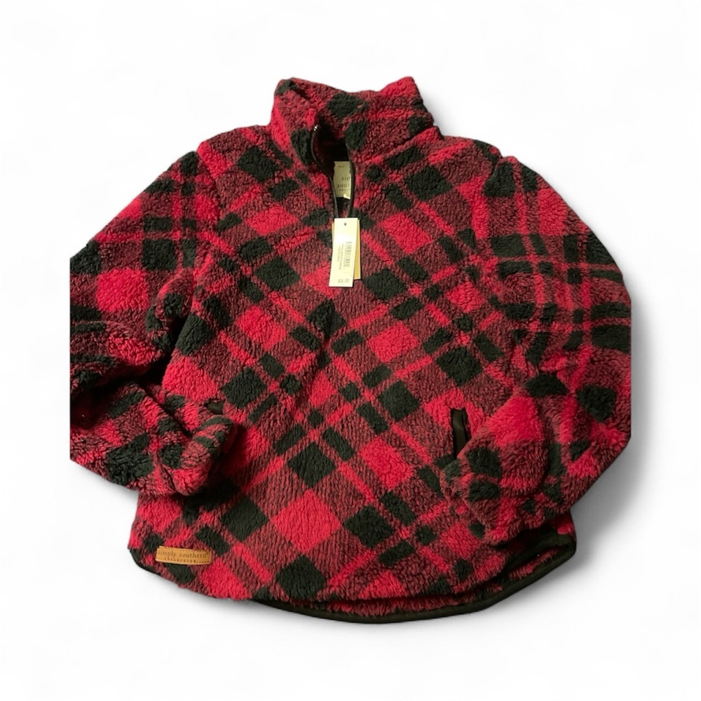 Simply Southern Red and Black Kids Fleece Sweater youth medium nwt warm comfy